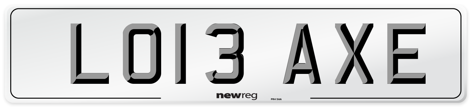 LO13 AXE Number Plate from New Reg